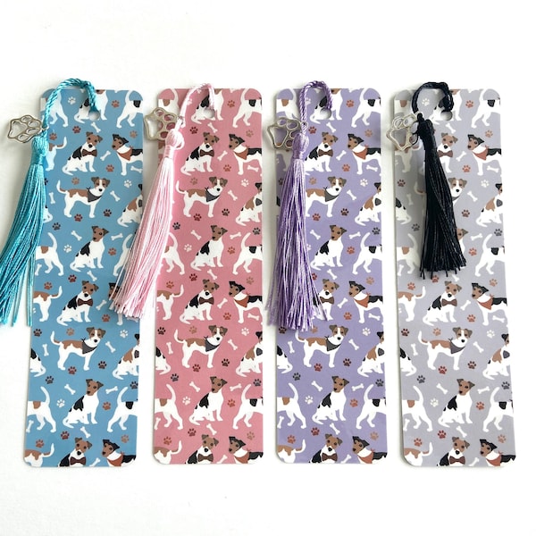 Cute Jack Russell Bookmark, Jack Russell Terrier Lover Unique Gifts Laminated Bookmarks Dog Paw Charm and Tassel