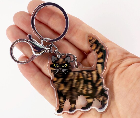 小物 TORTOISESHELL PATTERN KEYRING Tortoiseshell Cat Keychain: Longhaired Tortie Acrylic Charm - Etsy