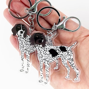 Porte-clés pointeur allemand blanc noir à poil court : breloque GSP en acrylique double face