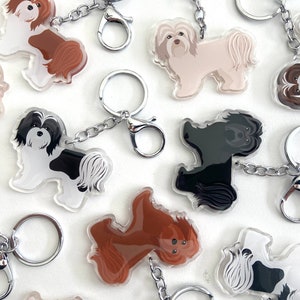 Porte-clés bichon havanais breloque chien en plastique transparent et résine argentée, cadeau chien maltais