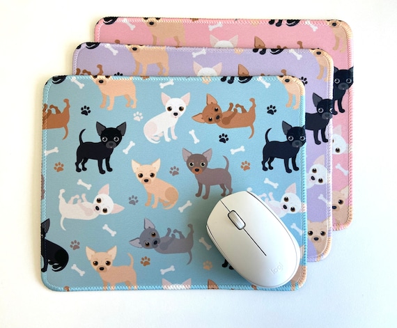Cute Chihuahua Mousepad: Paw Prints & Bones Pattern (10x8")