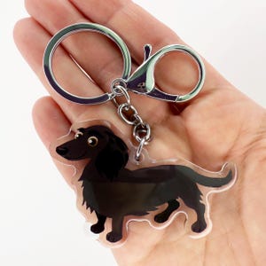 Black Long-Haired Dachshund Keychain: Acrylic Resin Charm