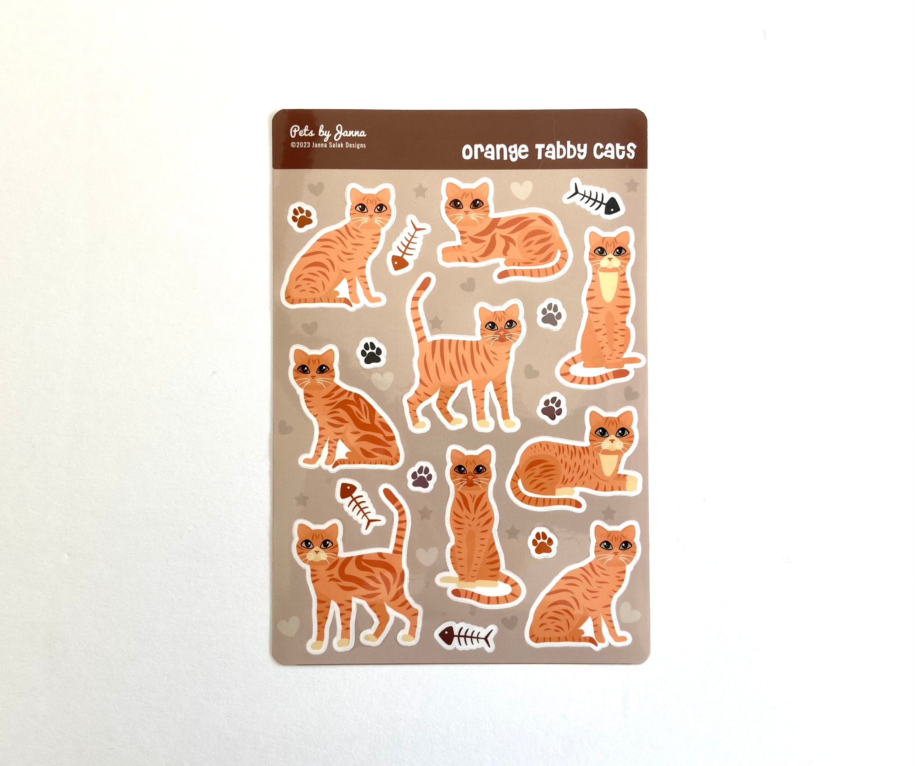 Orange Tabby Cat Sticker Sheet: Glossy Vinyl Water-resistant Stickers ...