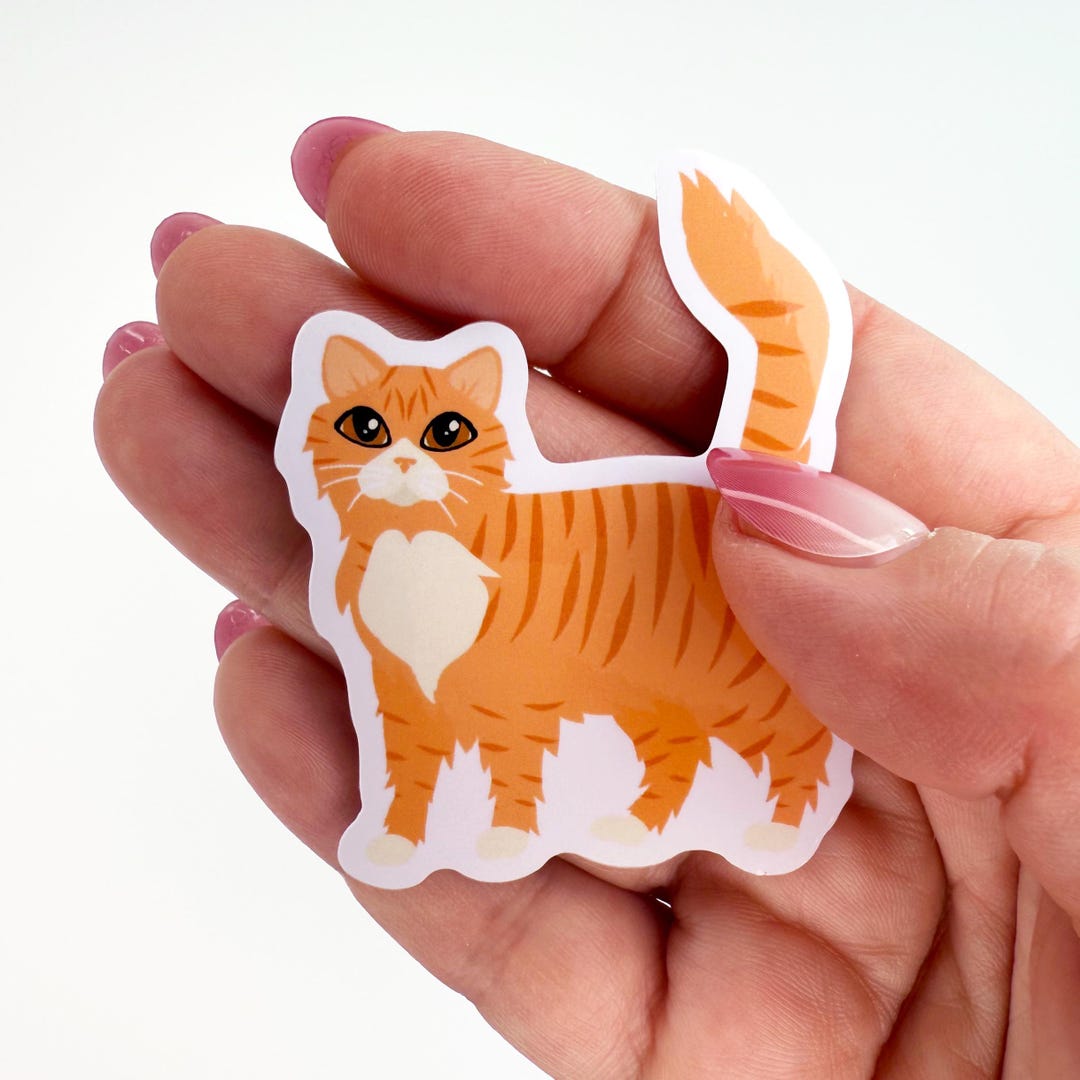 Longhaired Orange and White Tabby Cat Sticker Waterproof Die Cut Vinyl ...