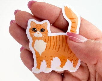 Longhaired Orange and White Tabby Cat Sticker Waterproof Die Cut Vinyl Sticker