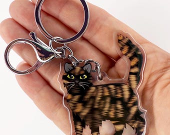 Tortoiseshell Cat Keychain: Longhaired Tortie Acrylic Charm - Etsy