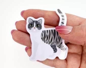 Gray Tabby Cat Sticker: Waterproof Vinyl Decal