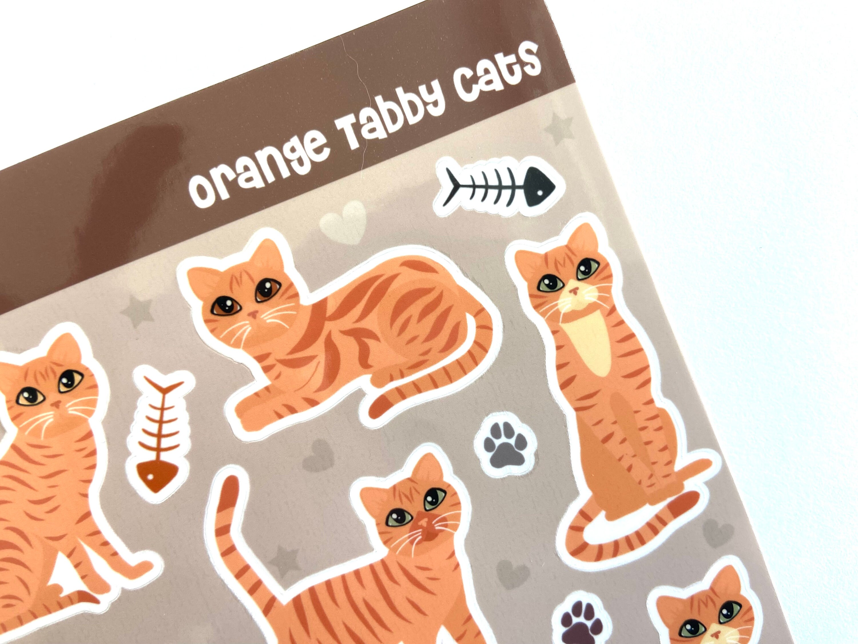 Orange Tabby Cat Sticker Sheet: Glossy Vinyl Water-resistant Stickers ...