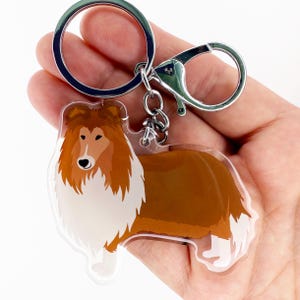 Red Sable Rough Collie Keychain Cute Charm Clear Plastic and Resin Silver Key Ring Rough Collies Gifts