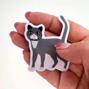 Gray Tuxedo Cat Die Cut Sticker Waterproof Vinyl Stickers