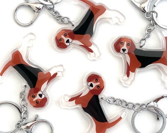 Beagle Keychain Cute Dog Charm Clear Plastic and Resin Silver Key Ring Beagle Gifts