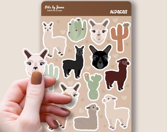 Cute Alpaca & Cactus Sticker Sheet, Glossy Vinyl Stickers