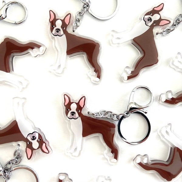 Seal Boston Terrier Keychain Cute Dog Charm Clear Acrylic and Resin Silver Key Ring Seal Boston Terrier Gifts