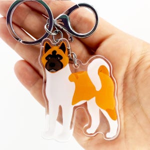 Red Pinto American Akita Keychain Cute Charm Clear Plastic and Resin Silver Key Ring Dog Gifts