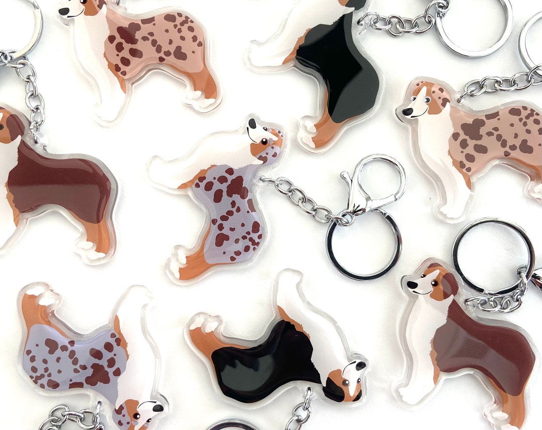 Aussie Keychain Cute Australian Shepherd Charm Clear Plastic and Resin
