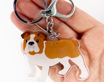 Red English Bulldog Keychain - Double-Sided Acrylic Charm