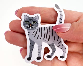 Gray Tabby Cat Sticker: Waterproof Vinyl Die Cut