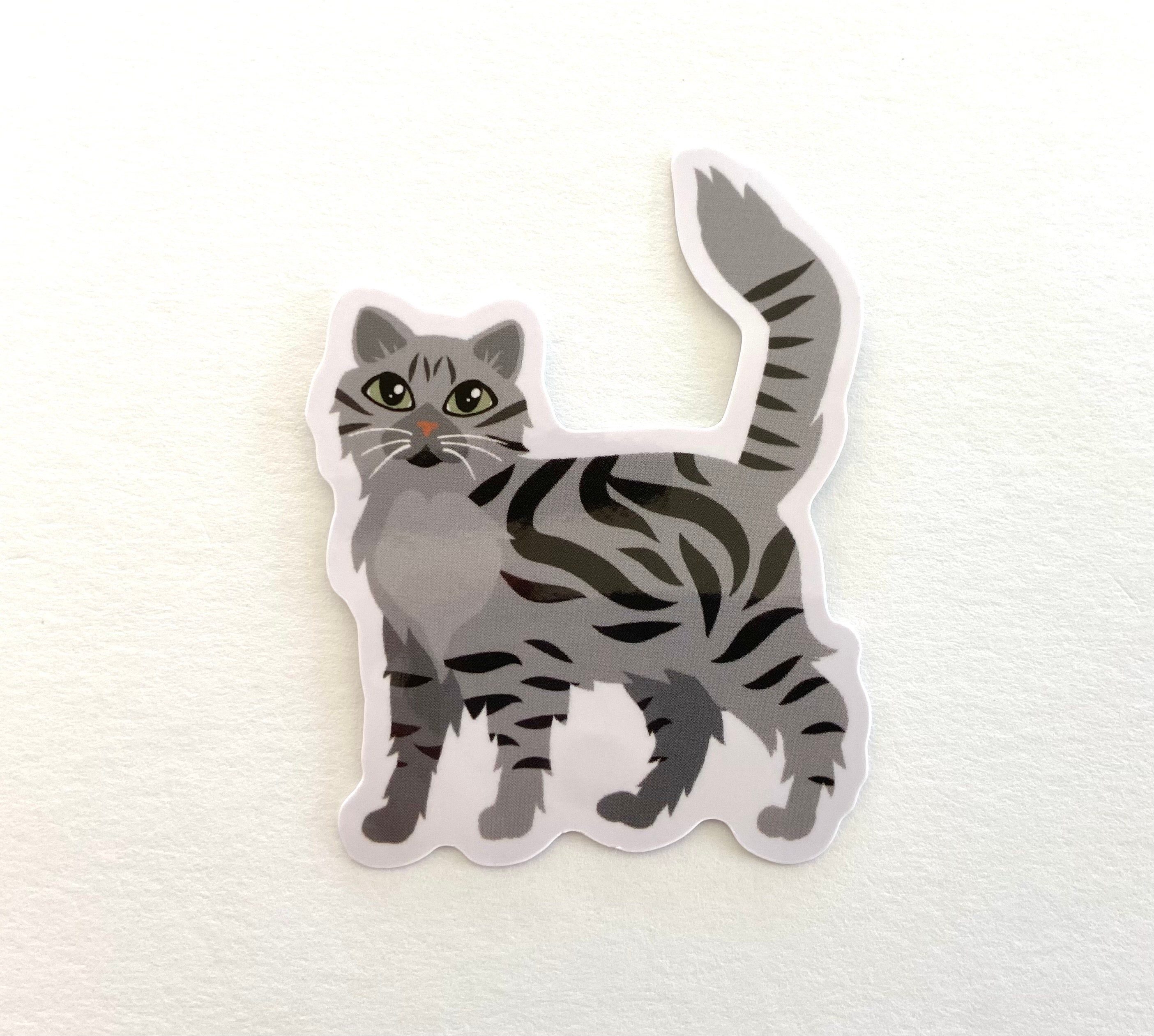 Gray Tabby Cat Waterproof Vinyl Sticker - Longhaired Cat Decal - Etsy