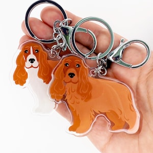 Red Cocker Spaniel Keychain Cute Charm Clear Plastic and Resin Silver Key Ring Cocker Spaniels Gifts