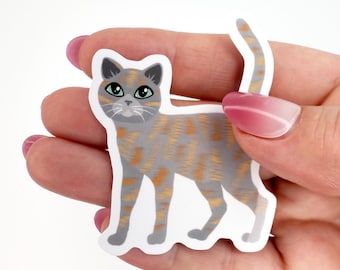 Dilute Tortoiseshell Cat Sticker: Waterproof Vinyl Die Cut