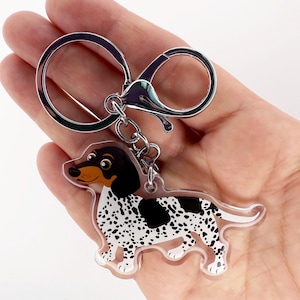Piebald Dachshund Keychain: Double-Sided Acrylic Dog Charm