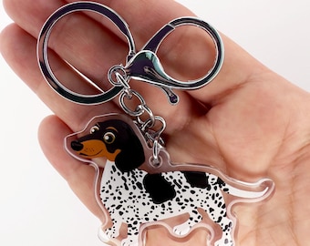 Piebald Dachshund Keychain: Double-Sided Acrylic Dog Charm