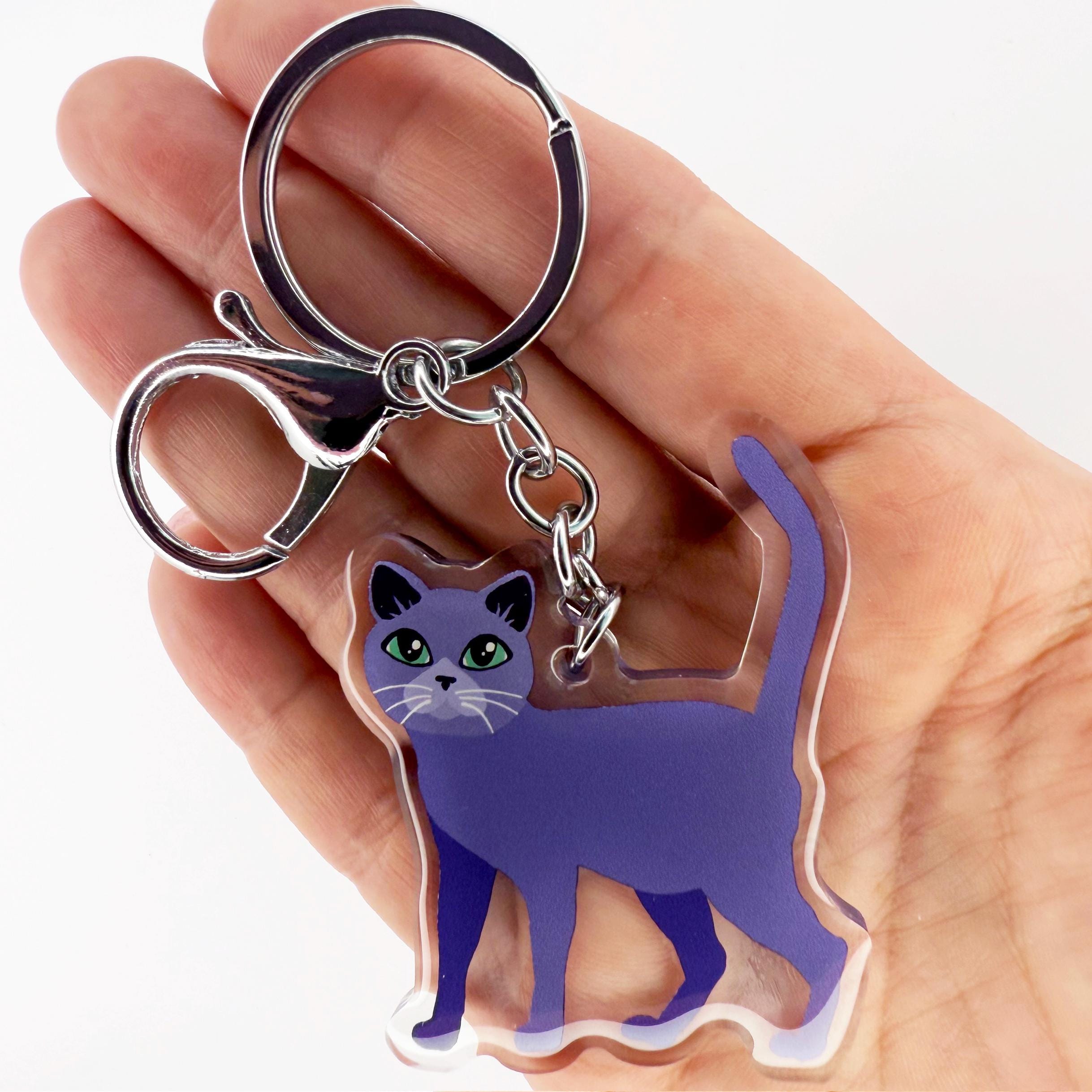 Blue Cat Keychain - Etsy