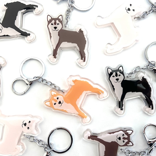 Shiba Inu Keychain Cute Charm Clear Acrylic and Resin Silver Key Ring Shiba Inu Gifts