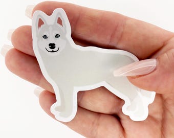 White Husky Die Cut Sticker: Waterproof Vinyl Siberian Dog