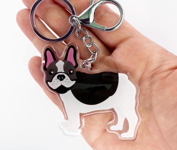 小物 coach keyring charm french bulldog rare Black Pied French Bulldog Keychain: Clear Acrylic, Silver Key Ring