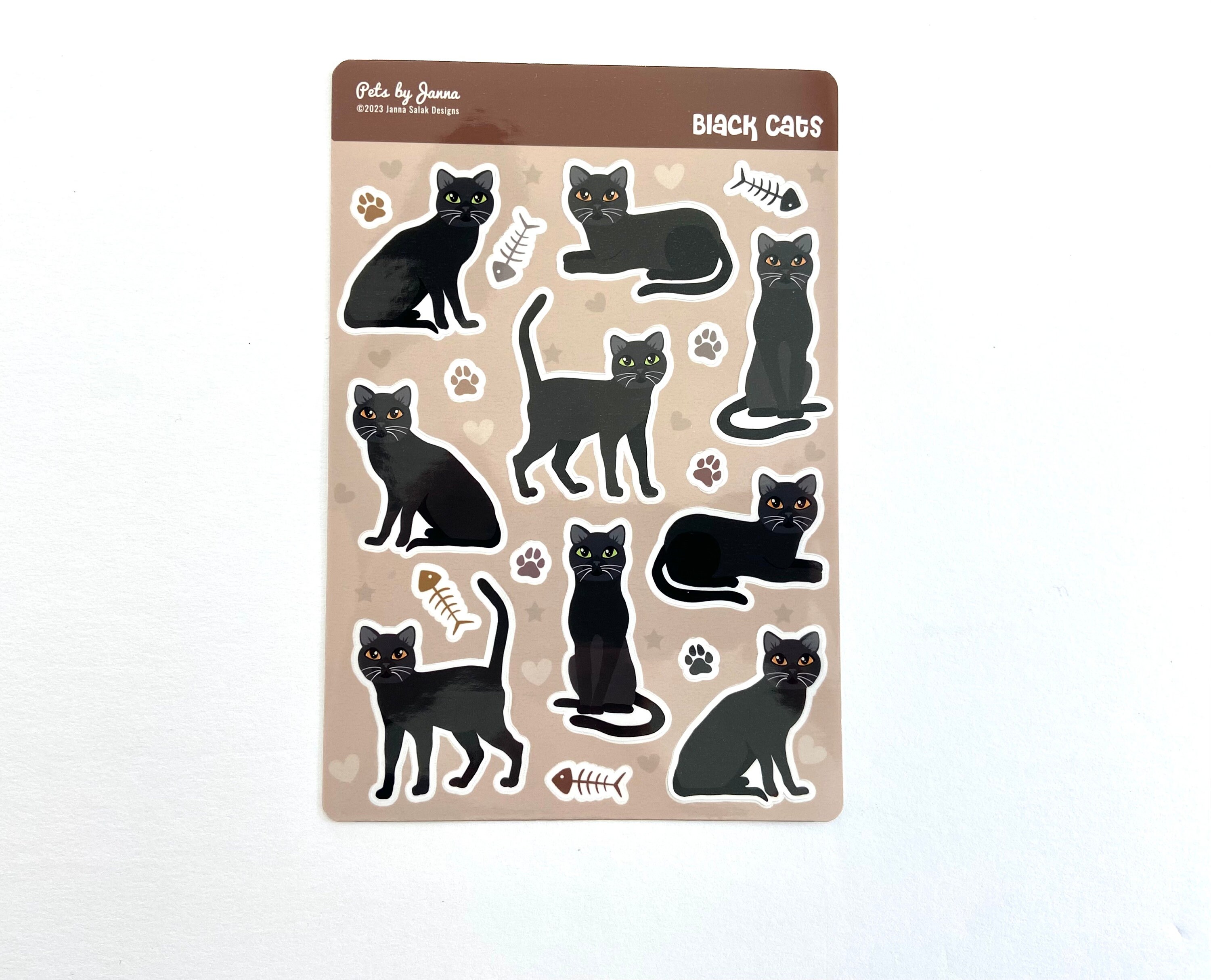 Black Cat Sticker Sheet: Glossy Vinyl Water-resistant Stickers - Etsy