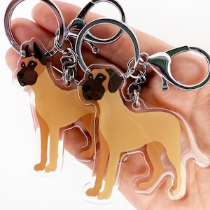 Fawn Great Dane Keychain Cute Charm Clear Plastic and Resin Silver Key Ring Fawn German Mastiff Key Ring