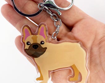 Fawn Mask French Bulldog Keychain, Clear Acrylic Dog Charm