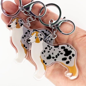 Blue Merle Aussie Keychain: Australian Shepherd Charm, Double-Sided Acrylic
