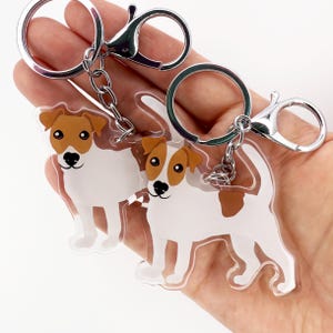 Jack Russell Terrier Keychain Cute Dog Charm Clear Acrylic and Epoxy Resin Silver Key Ring Jack Russell Terrier Gifts