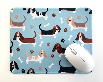 Basset Hound Mousepad: Cute Dog & Paw Print Pattern