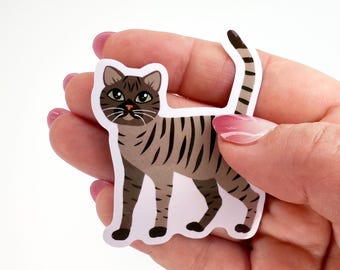 Tabby Cat Waterproof Vinyl Sticker: Brown Shorthaired Cat Decal
