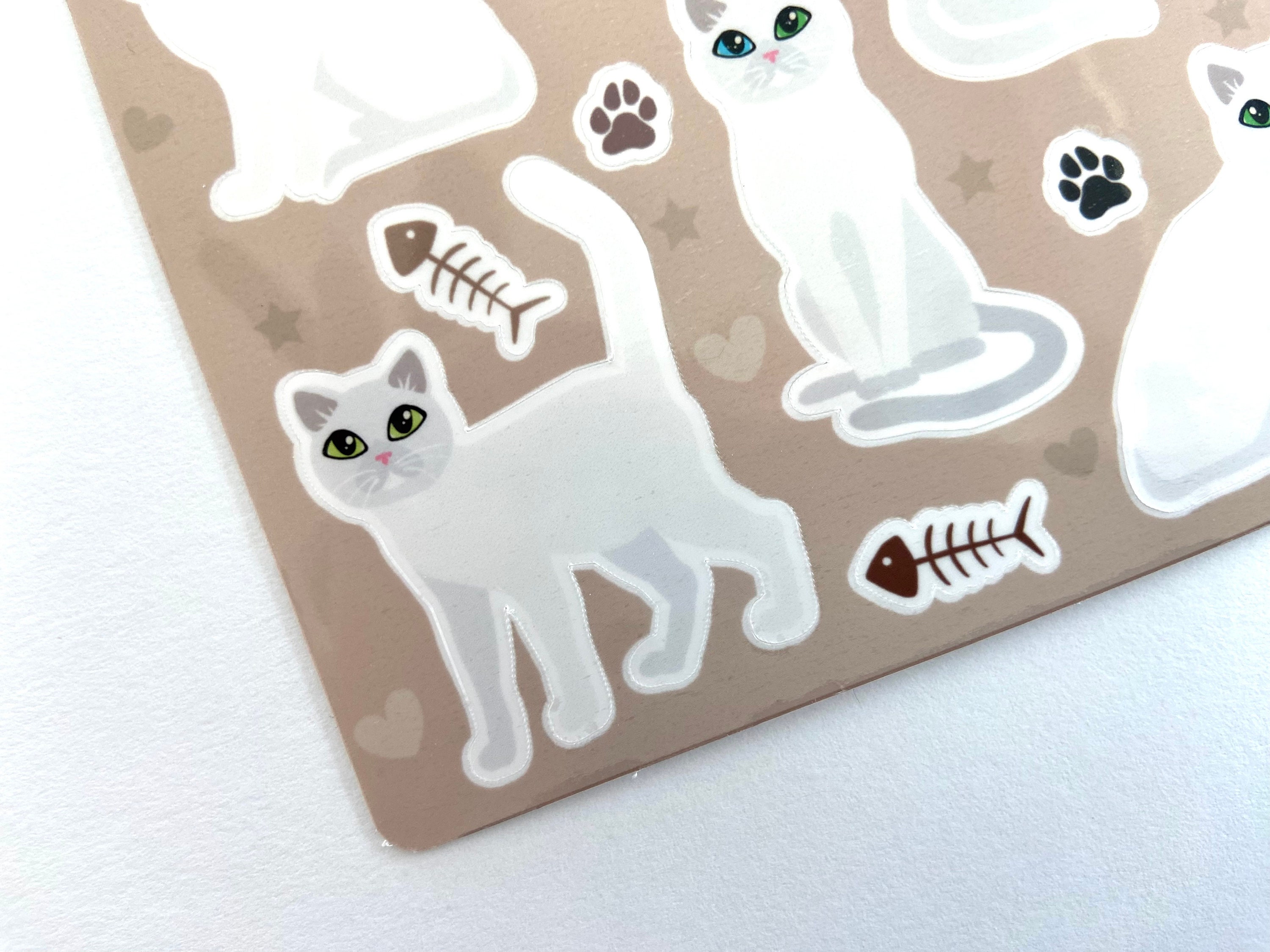White Cat Sticker Sheet: Glossy Vinyl Water-resistant Stickers - Etsy