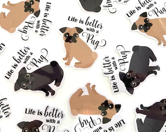 Pug Sticker: Waterproof Vinyl Die Cut Decal