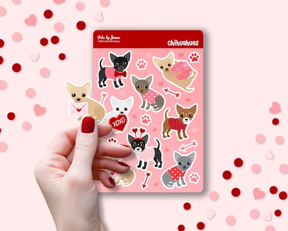 Valentine's Day Chihuahua Sticker Sheet - Cute Dog Stickers