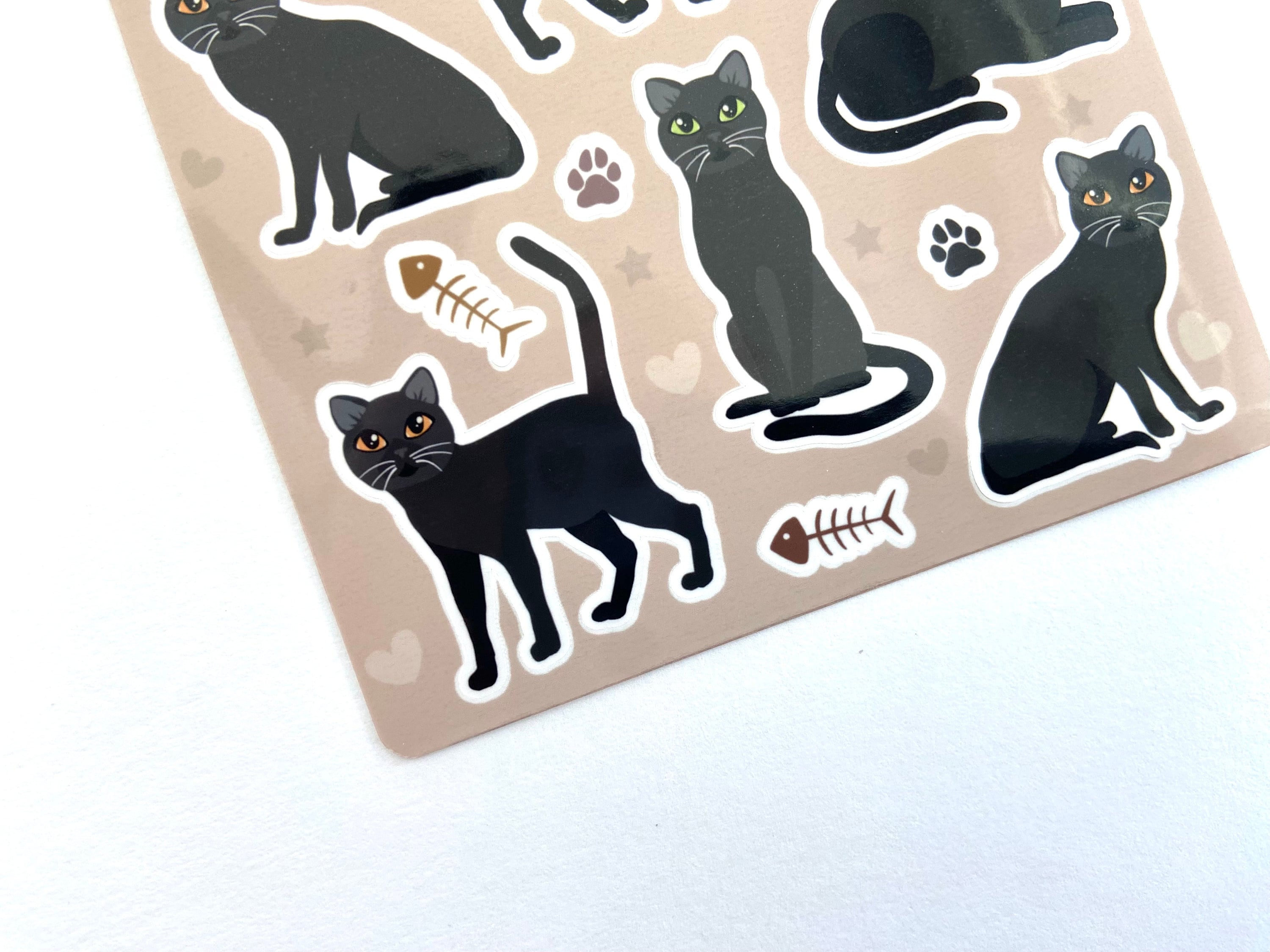 Black Cat Sticker Sheet: Glossy Vinyl Water-resistant Stickers - Etsy