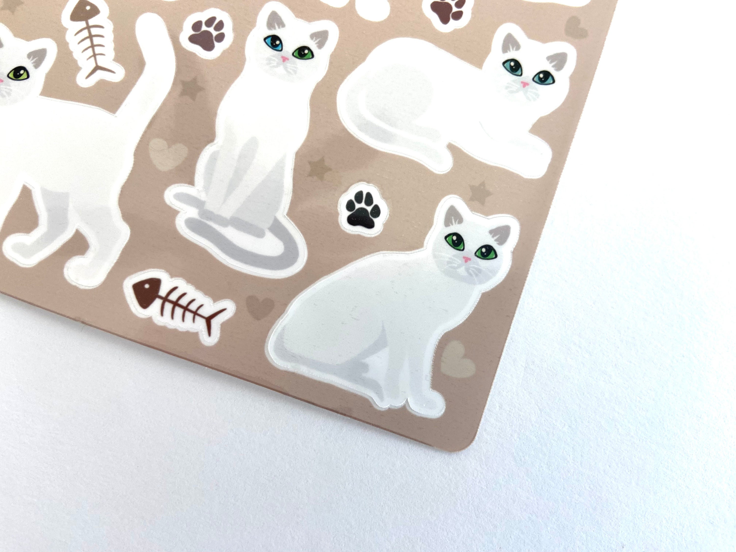 White Cat Sticker Sheet: Glossy Vinyl Water-resistant Stickers - Etsy