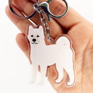 White American Akita Keychain Cute Charm Clear Plastic and Resin Silver Key Ring Dog Gifts