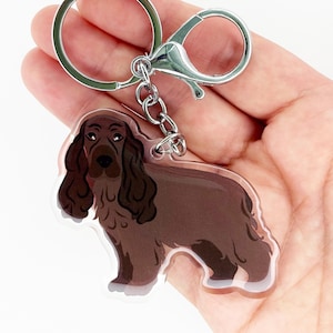 Chocolate Cocker Spaniel Keychain Cute Charm Clear Plastic and Resin Silver Key Ring Cocker Spaniels Gifts