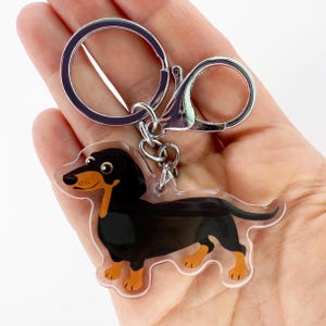 Dachshund Keychain Cute Dachshunds Charm Clear Acrylic and Resin Silver Key Ring Black and Tan Dachshund Gifts