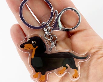 Dachshund Keychain: Cute Clear Acrylic Black and Tan Charm