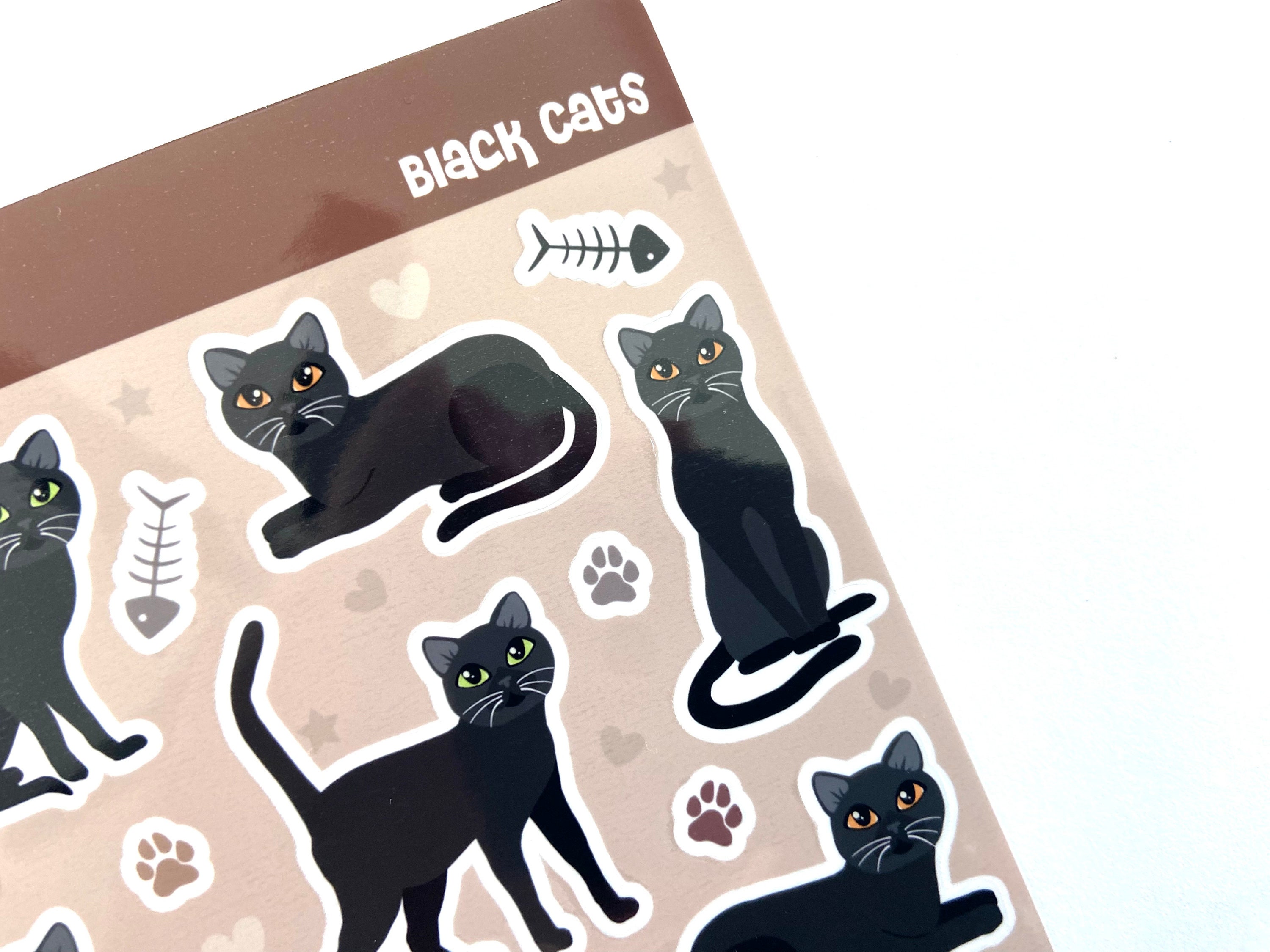 Black Cat Sticker Sheet: Glossy Vinyl Water-resistant Stickers - Etsy