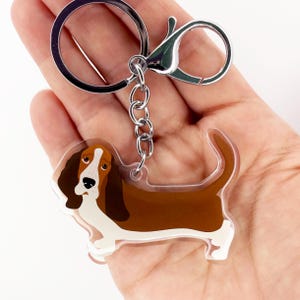 Red Basset Hound Keychain Cute Charm Clear Plastic and Resin Silver Key Ring Basset Hounds Gifts