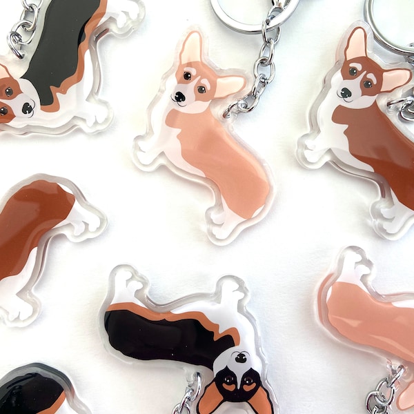 Corgi Keychain Cute Charm Clear Acrylic and Epoxy Resin Silver Key Ring Pembroke Welsh Corgi Gifts