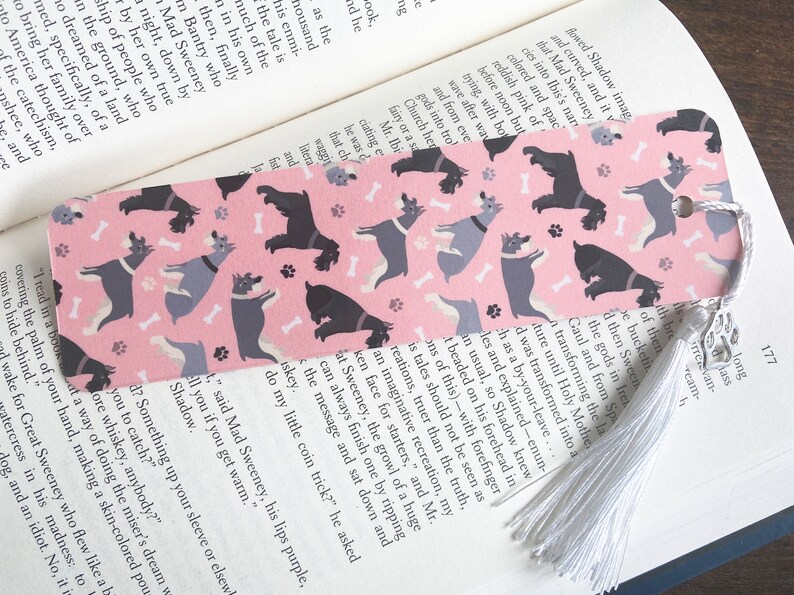 Schnauzer Bookmark: Handmade Laminated Dog Paw Charm With Tassel - Etsy